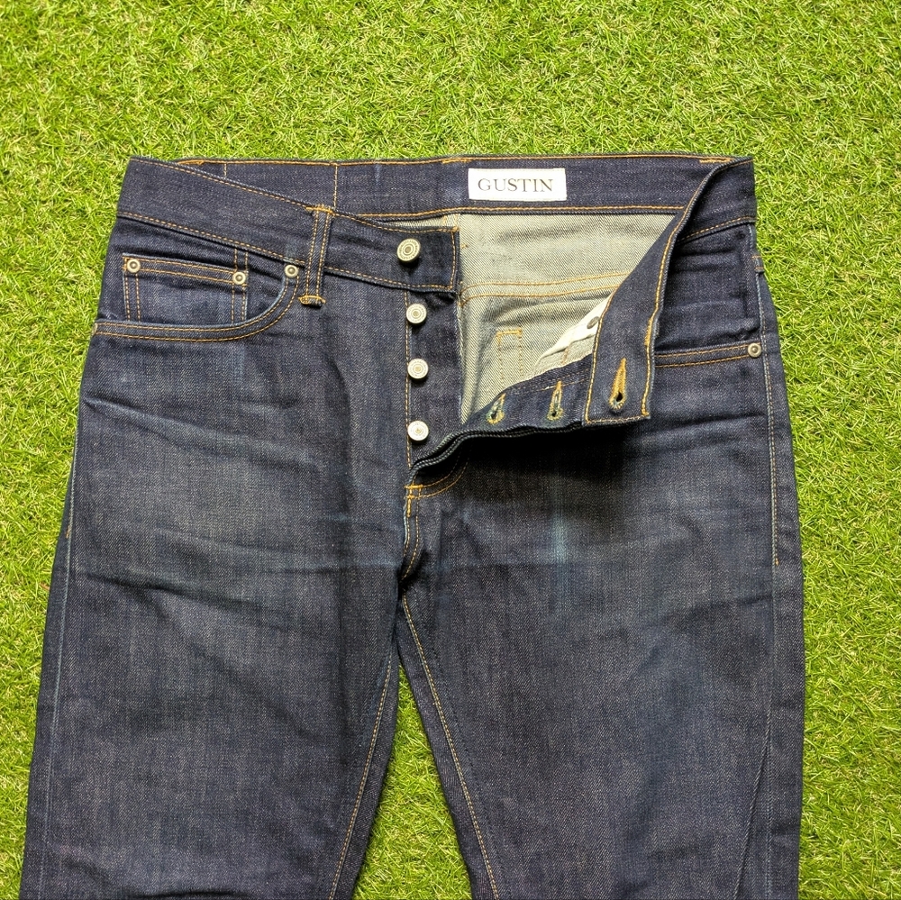 Gustin Jeans Fits Mens 31x29  Skinny Raw Dark Wash Button Fly Selvedge Denim